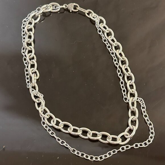 Silver Chain 2 Strand Necklace Lightweight Contemporary Punk Rock Modern Gift - Picture 4 of 6